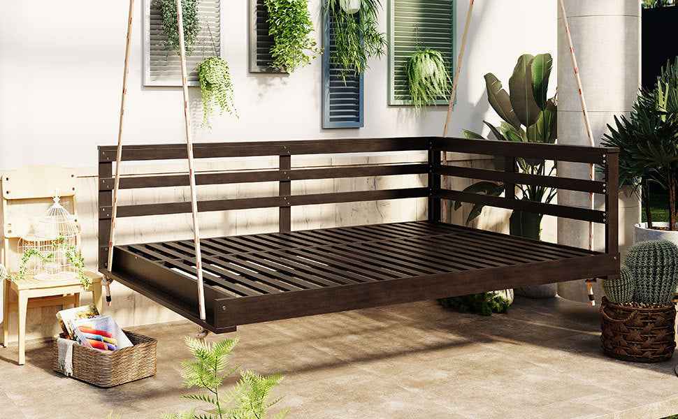 Full-Size Acacia Wood Farmhouse Porch Swing Bed