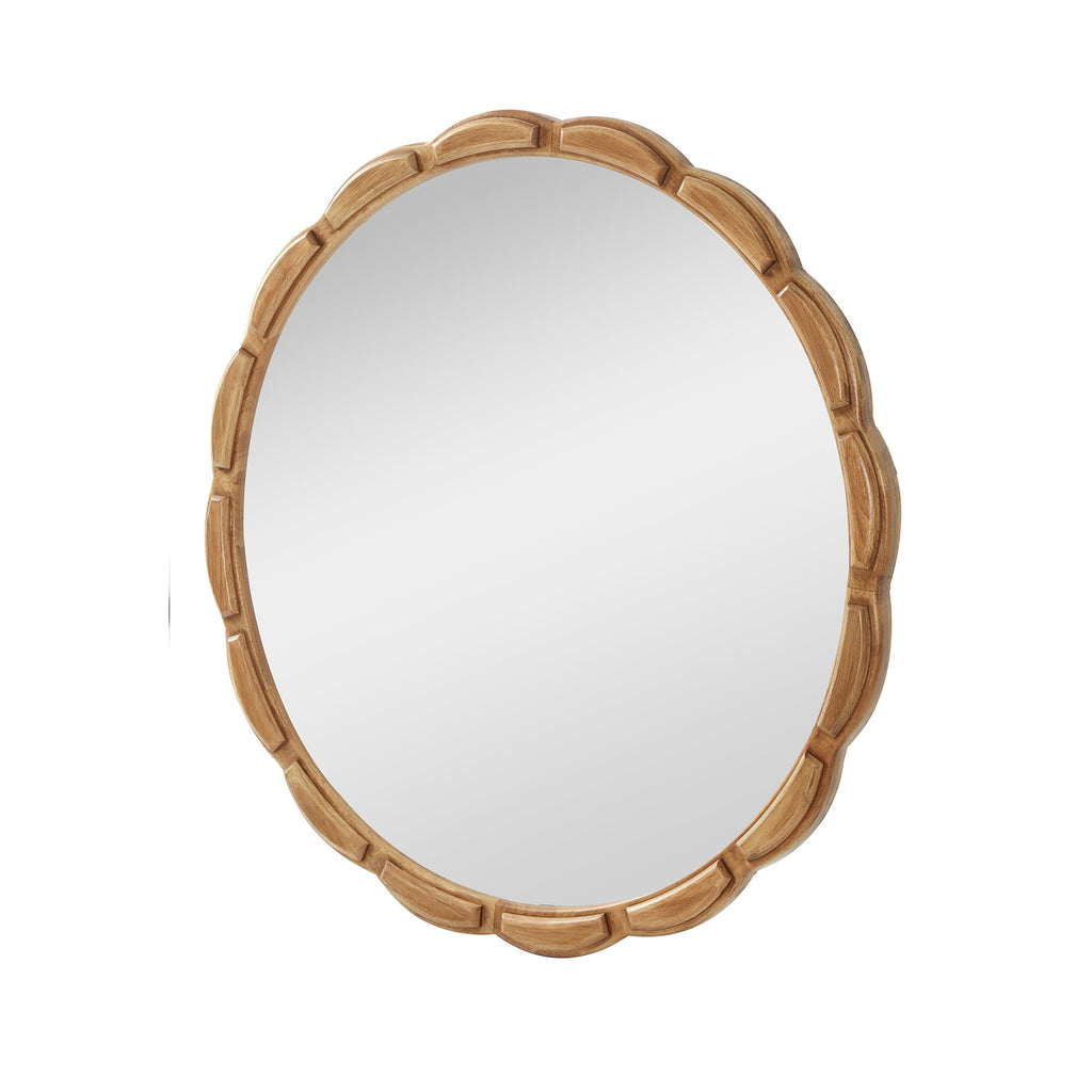 31.5-Inch Carved Wood Round Farmhouse Mirror