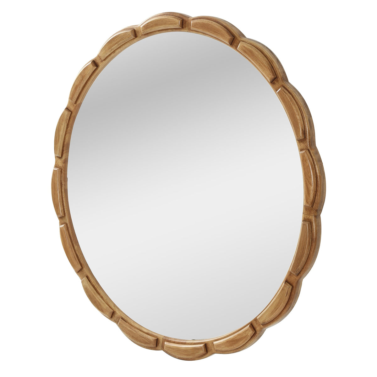 31.5-Inch Carved Wood Round Farmhouse Mirror
