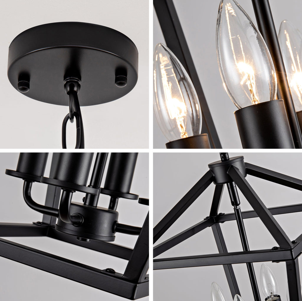 4-Light Wrought Iron Farmhouse Lantern Chandelier