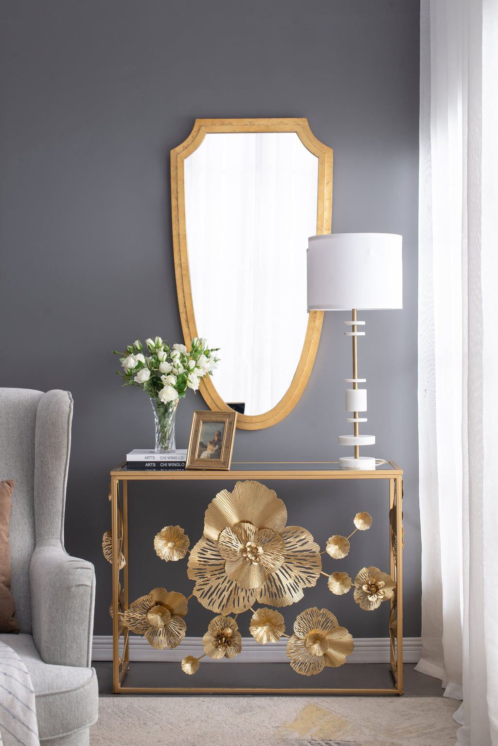 White Marble & Brass Farmhouse Table Lamp