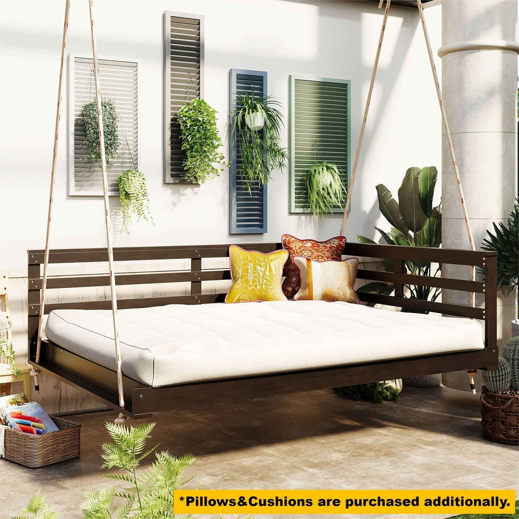 Full-Size Acacia Wood Farmhouse Porch Swing Bed