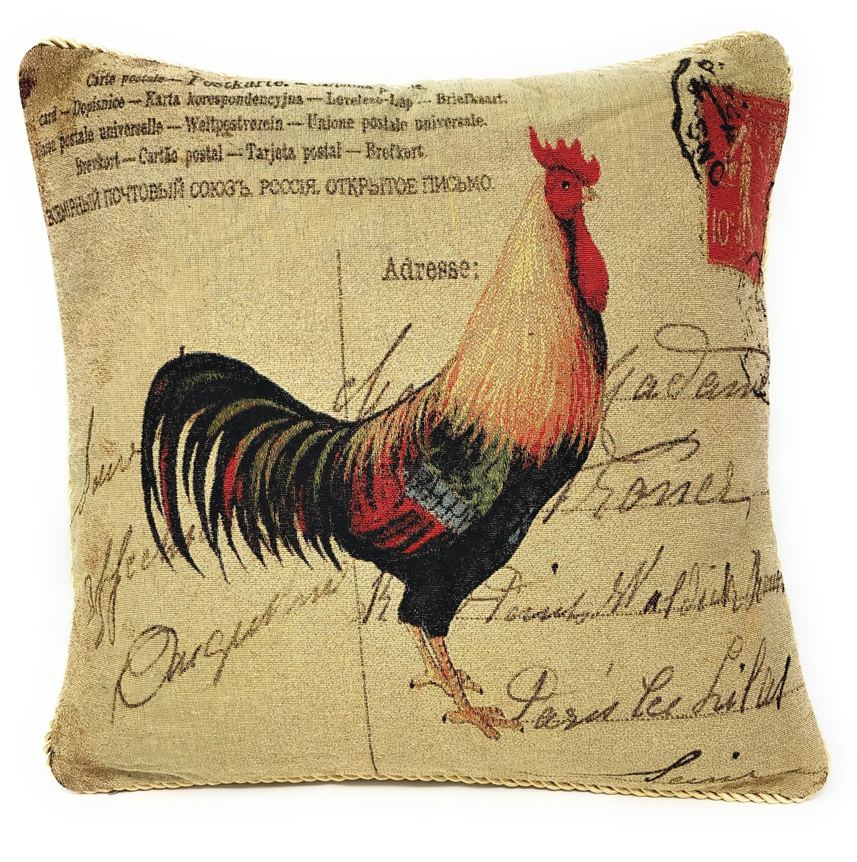 Vintage European Rooster Farmhouse Pillow Cover