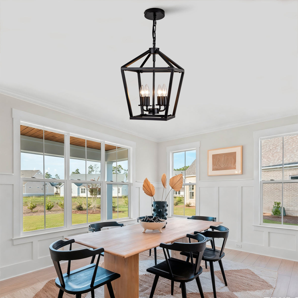 4-Light Wrought Iron Farmhouse Lantern Chandelier