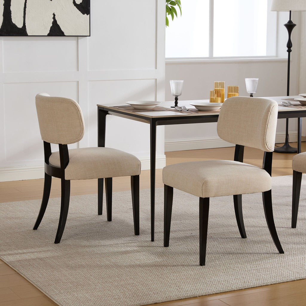 Cream Upholstered Farmhouse Dining Chairs – Set of 2