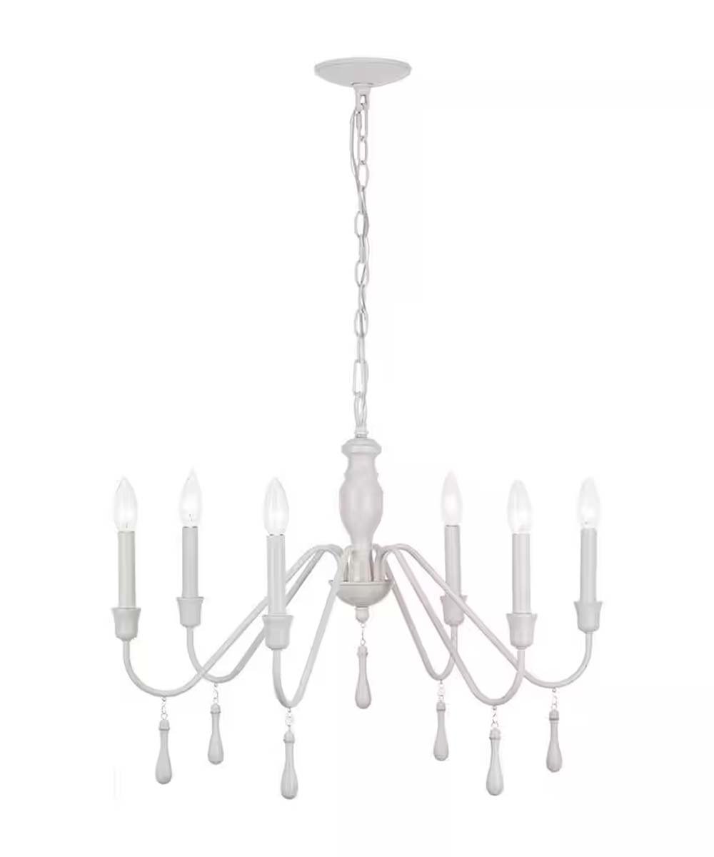 Distressed White Beaded Cottage Farmhouse Chandelier