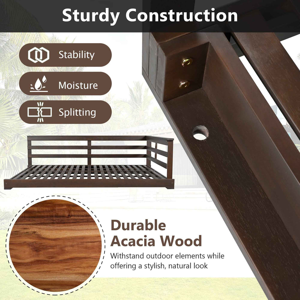 Full-Size Acacia Wood Farmhouse Porch Swing Bed