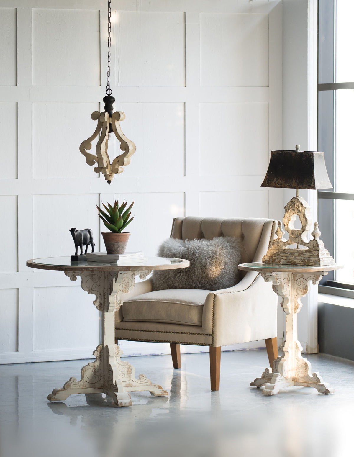 Antique Cream French Country Wood Chandelier