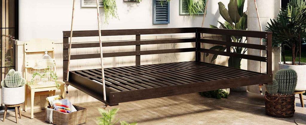 Full-Size Acacia Wood Farmhouse Porch Swing Bed