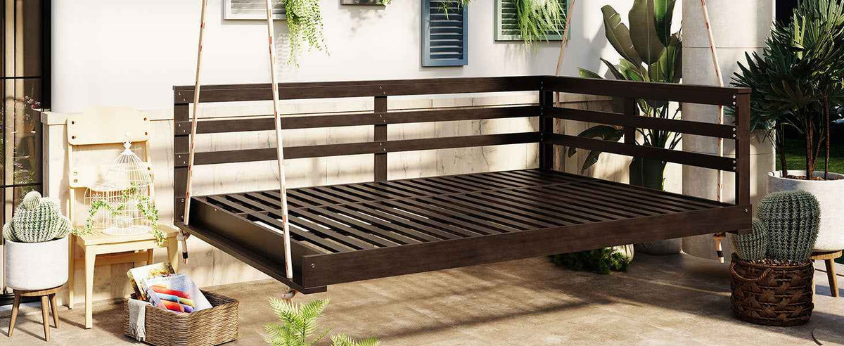 Full-Size Acacia Wood Farmhouse Porch Swing Bed