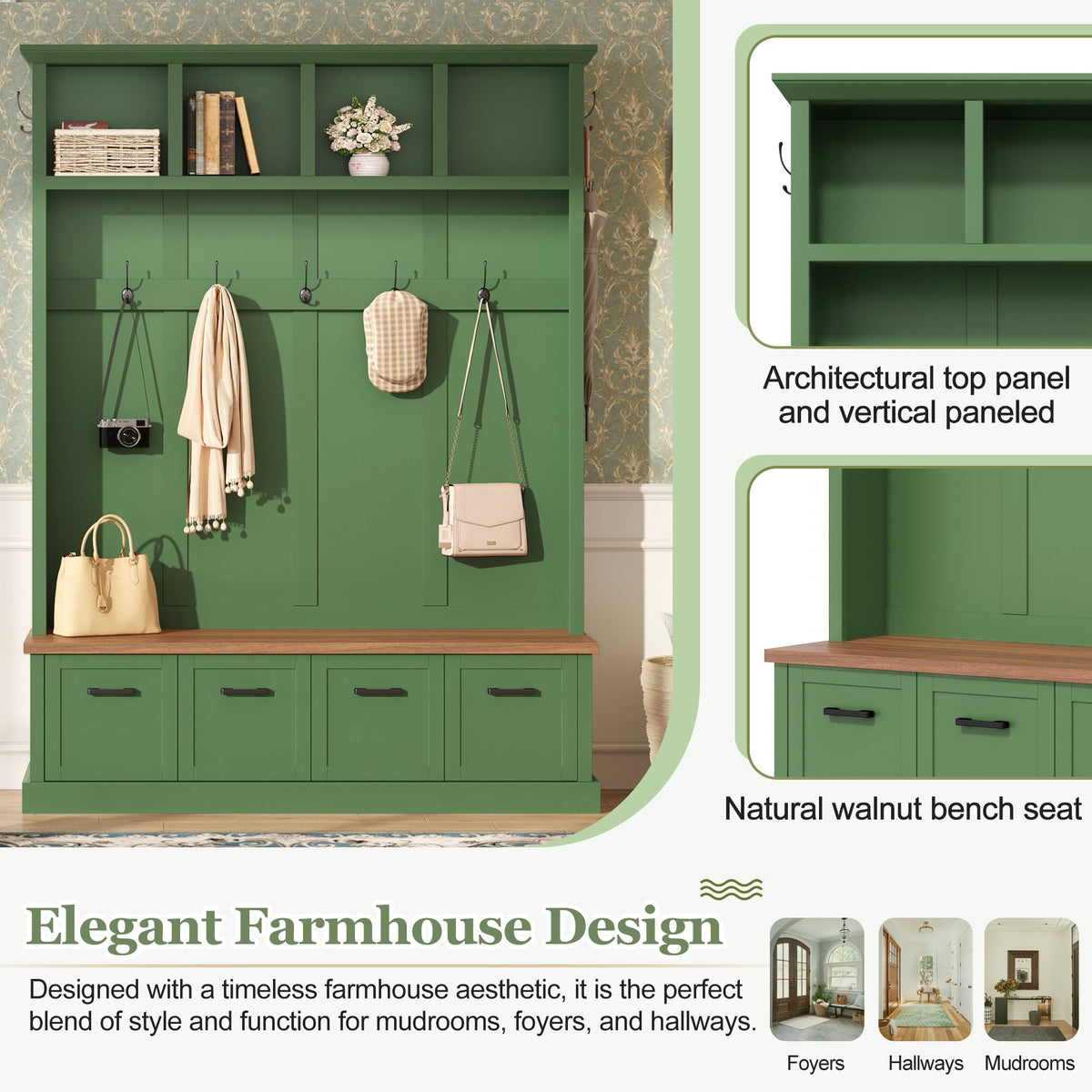 Farmhouse Hall Tree with Storage Bench