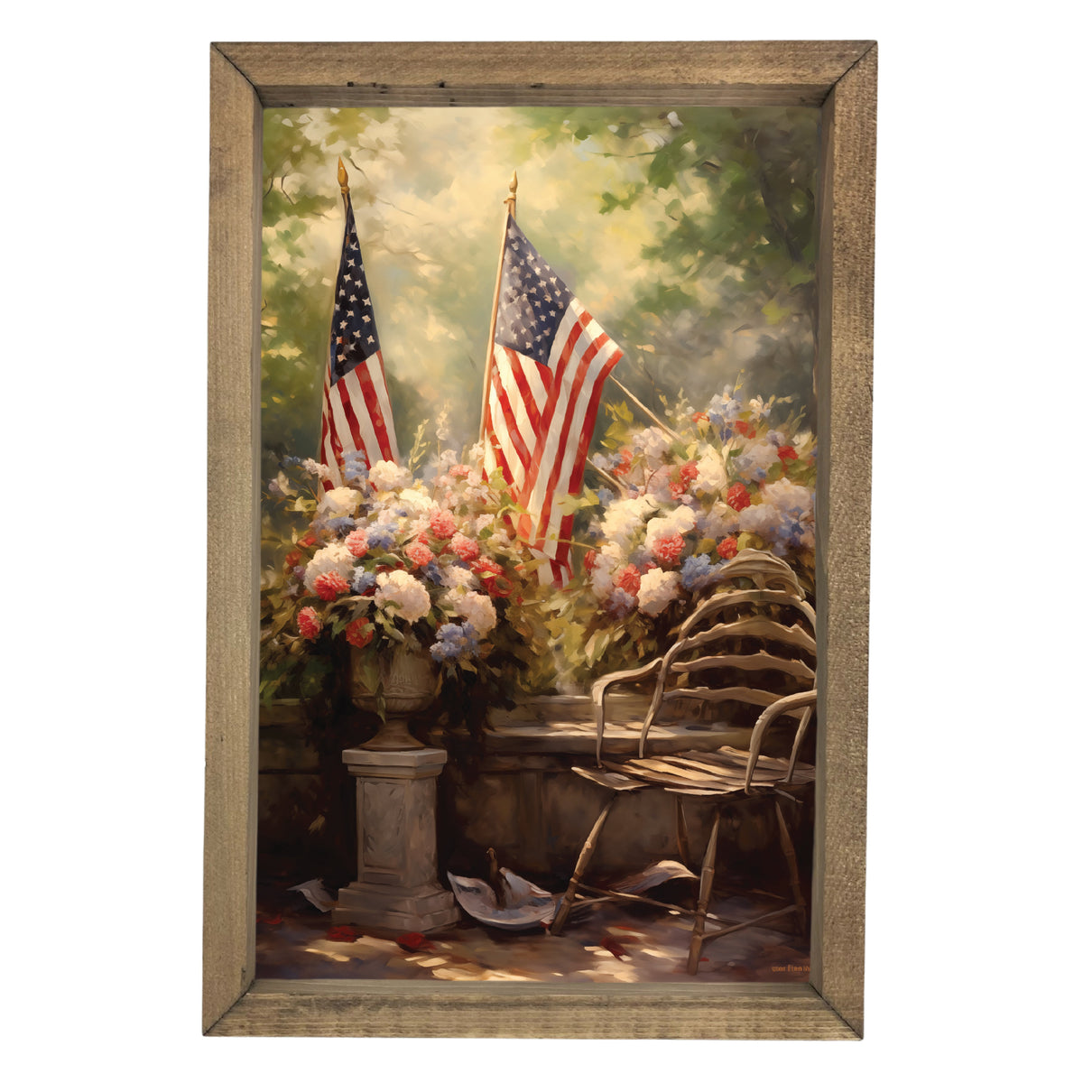 Patriotic Garden Flags Farmhouse Framed Wall Art