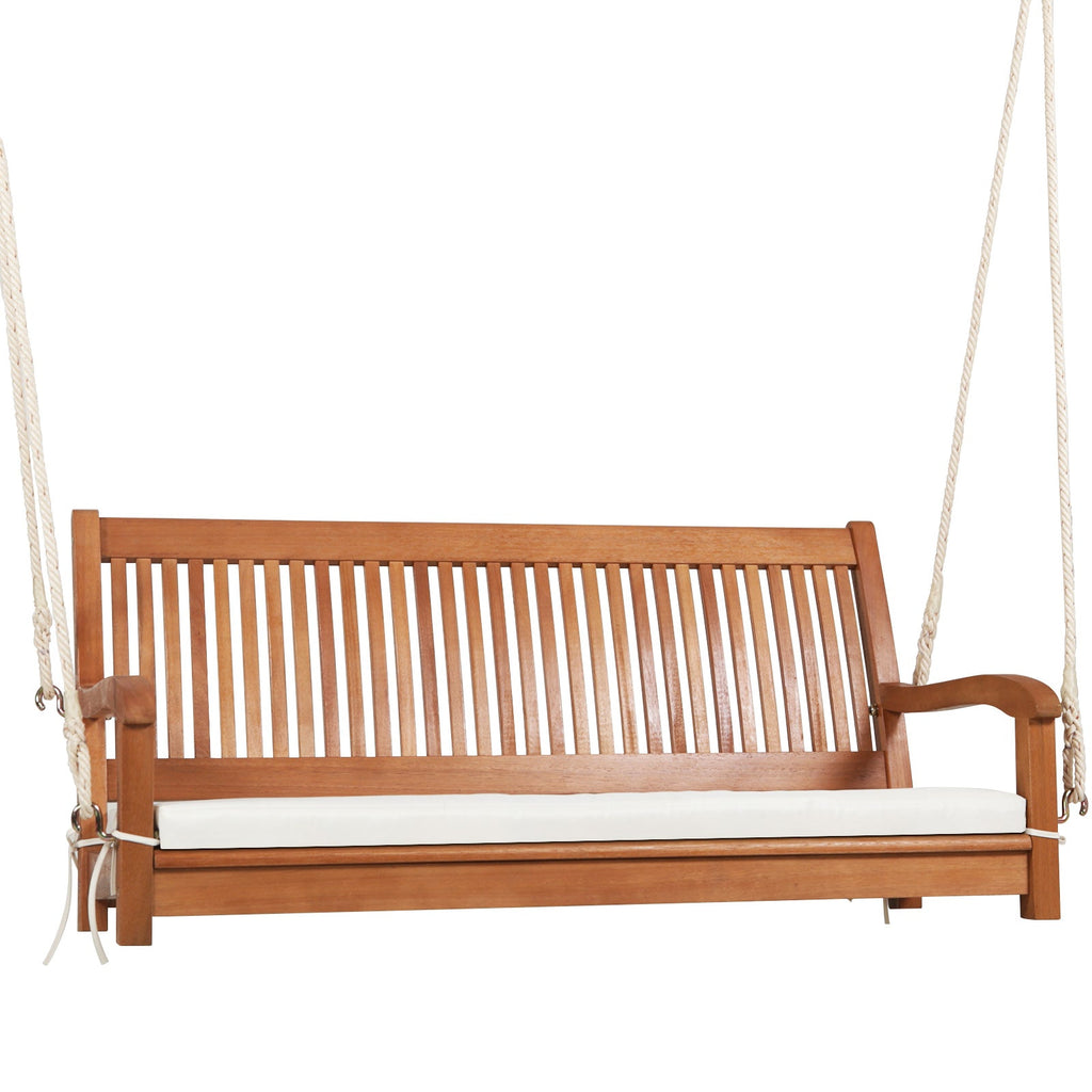 Curved-Back Wood Farmhouse Porch Swing with Cushion