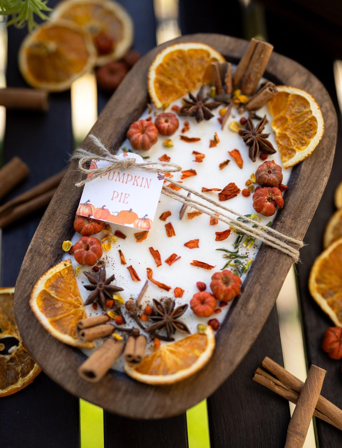 Rustic Wooden Pumpkin Dough Bowl Candle