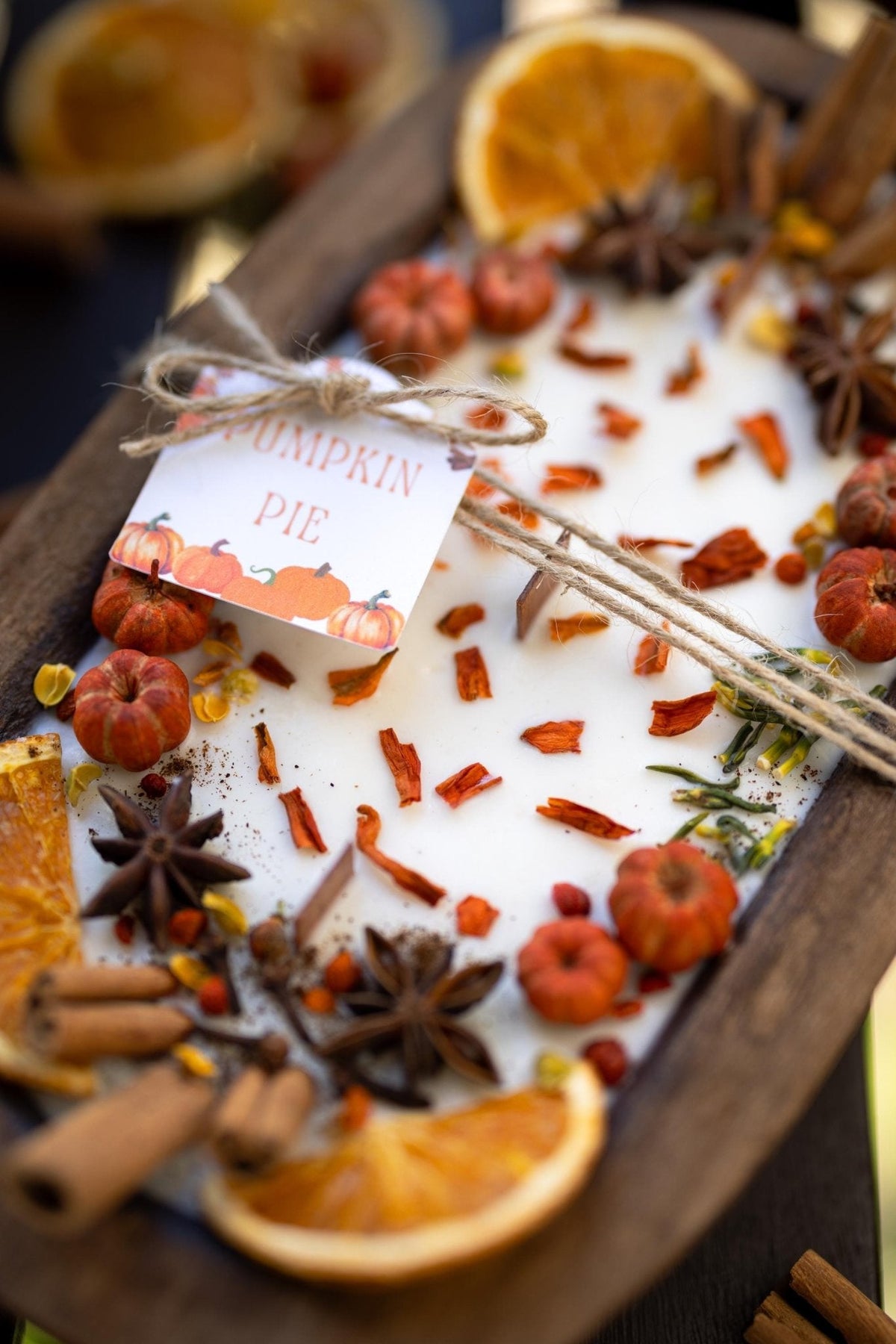 Rustic Wooden Pumpkin Dough Bowl Candle
