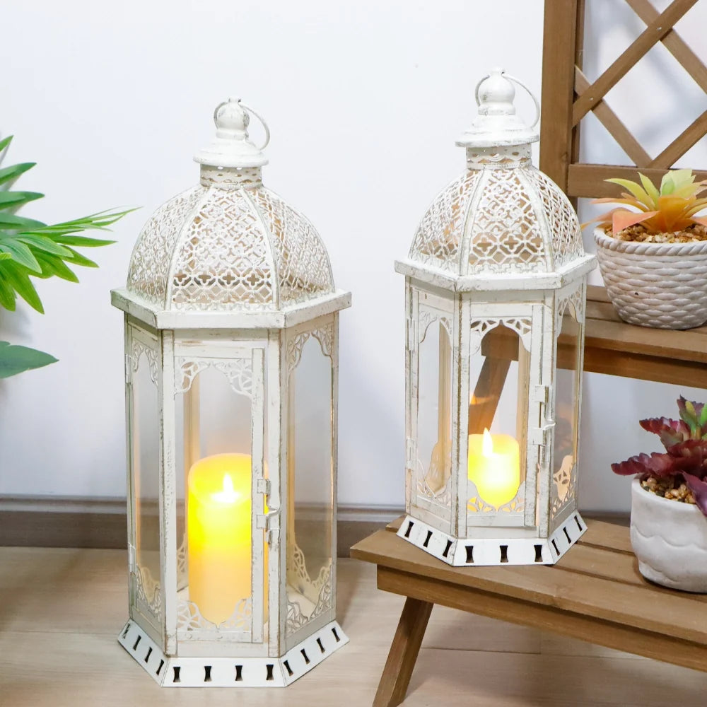 Vintage Farmhouse Metal Lanterns – Set of 2