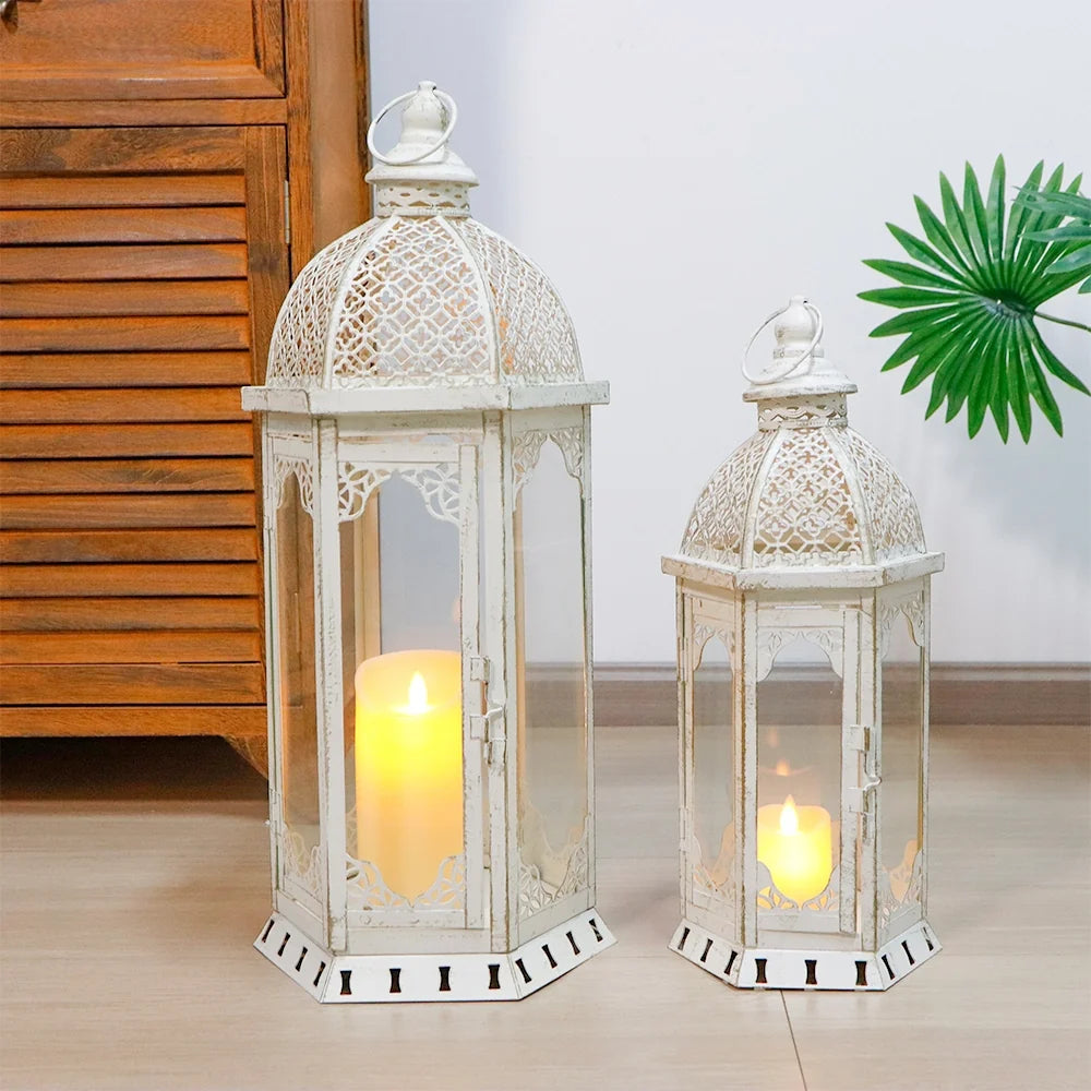 Vintage Farmhouse Metal Lanterns – Set of 2