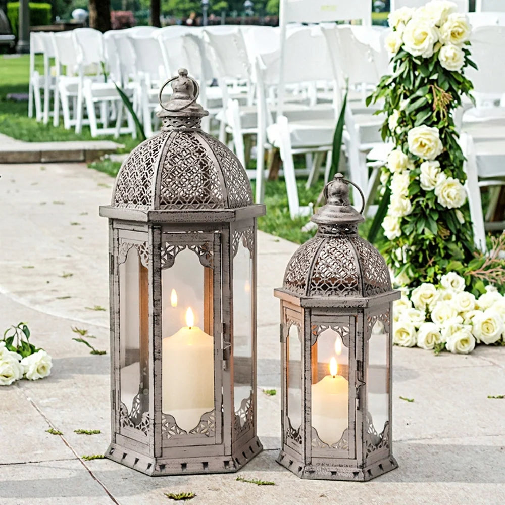 Vintage Farmhouse Metal Lanterns – Set of 2