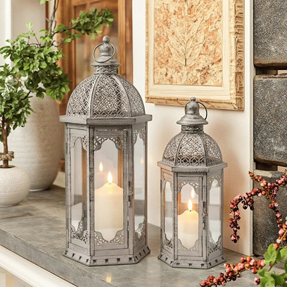 Vintage Farmhouse Metal Lanterns – Set of 2
