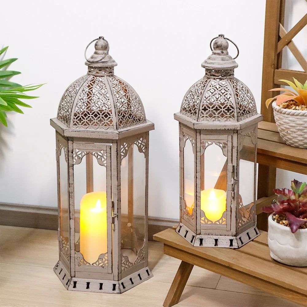 Vintage Farmhouse Metal Lanterns – Set of 2