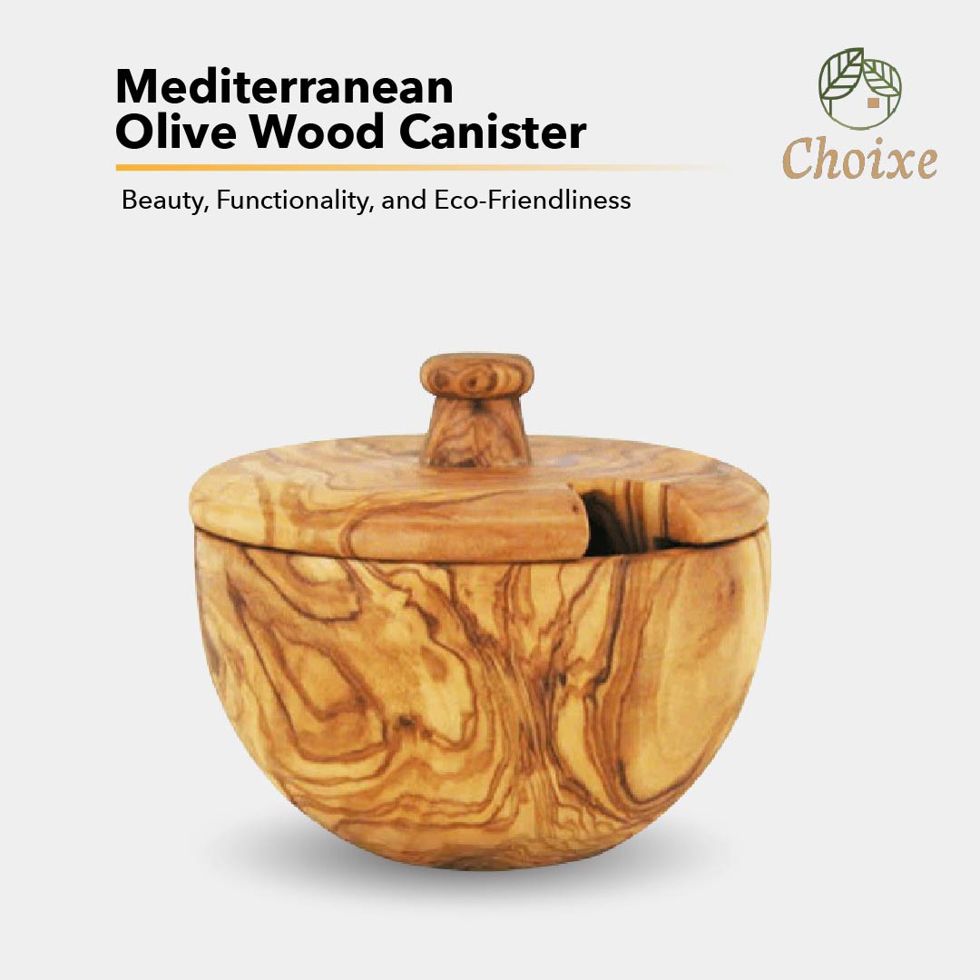 Hand-Carved Olive Wood Farmhouse Spice Canister