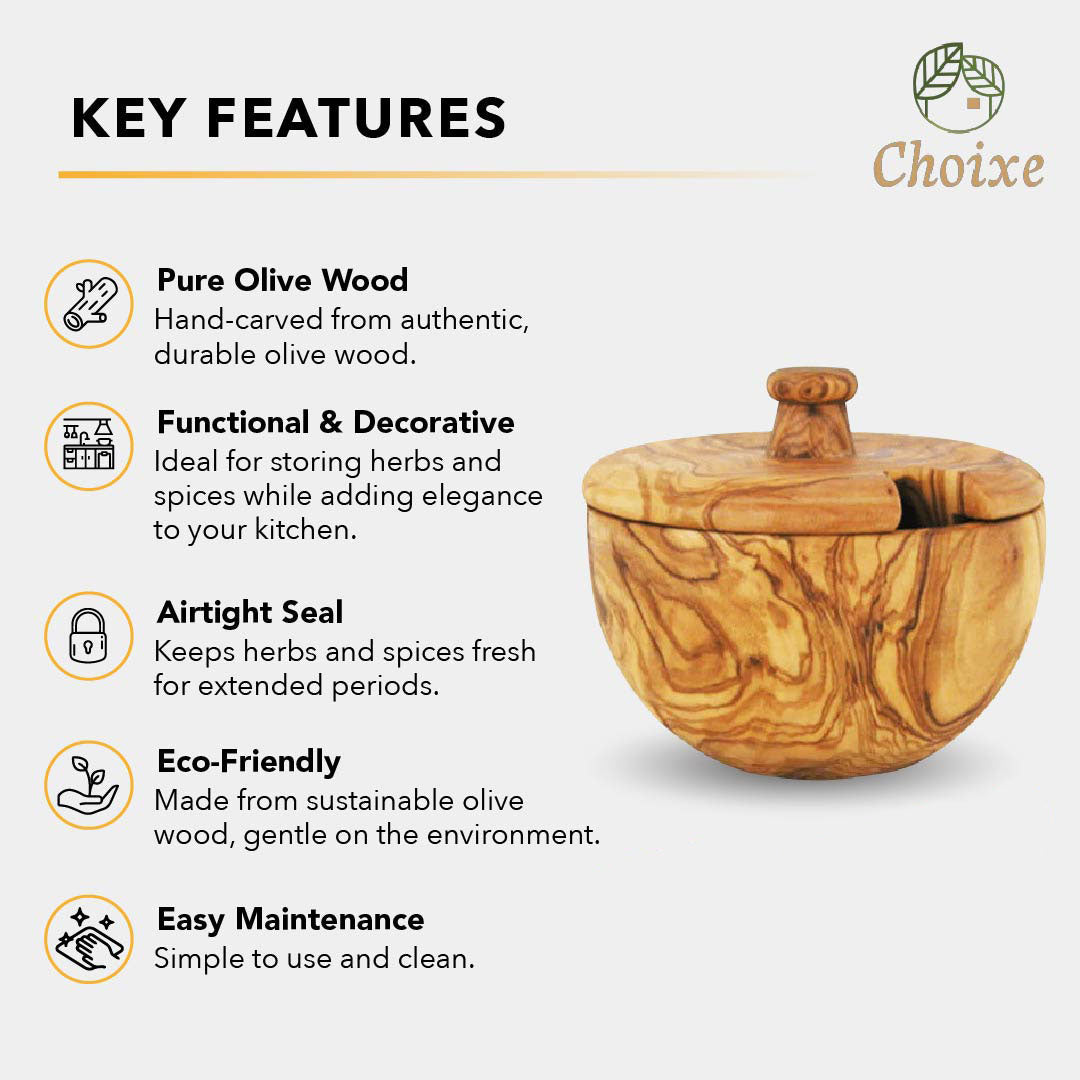 Hand-Carved Olive Wood Farmhouse Spice Canister