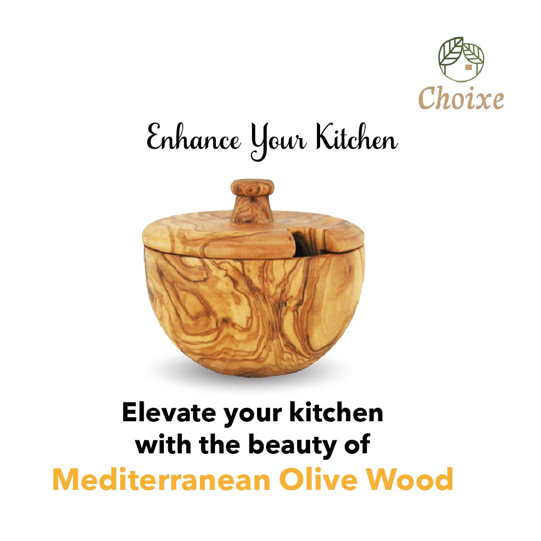Hand-Carved Olive Wood Farmhouse Spice Canister