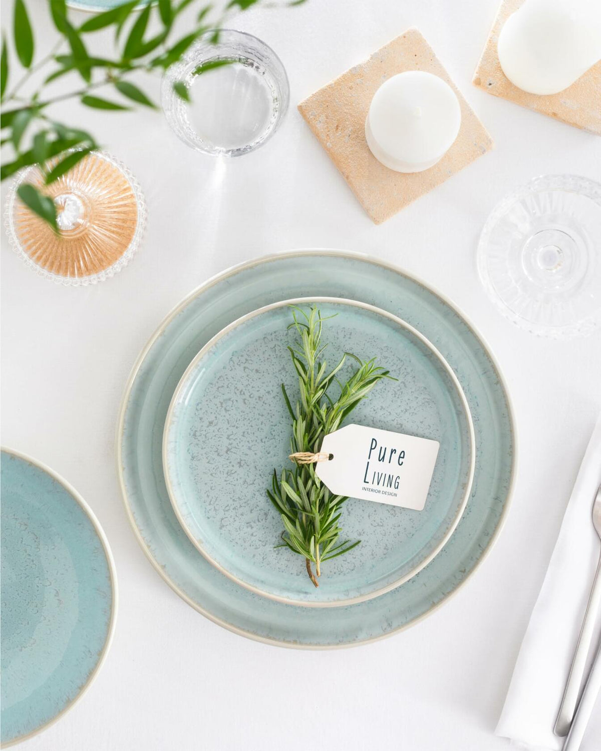 Beige & Blue Farmhouse Stoneware Mugs – Set of 4