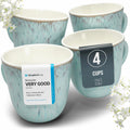 Beige & Blue Farmhouse Stoneware Mugs – Set of 4