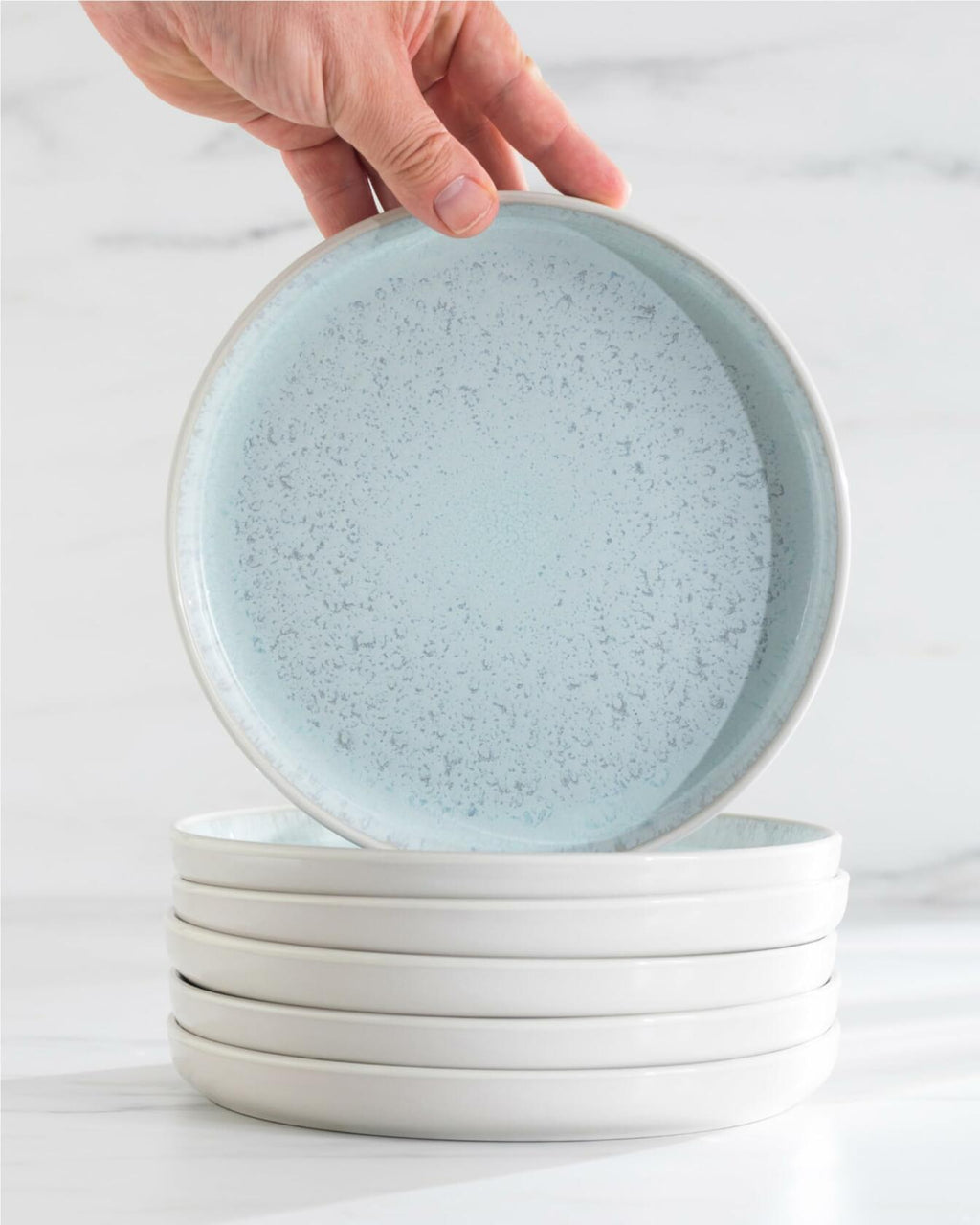 Beige & Blue Farmhouse Stoneware Mugs – Set of 4