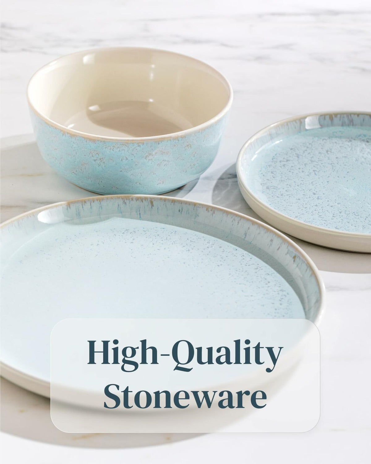 Beige & Blue Farmhouse Stoneware Mugs – Set of 4
