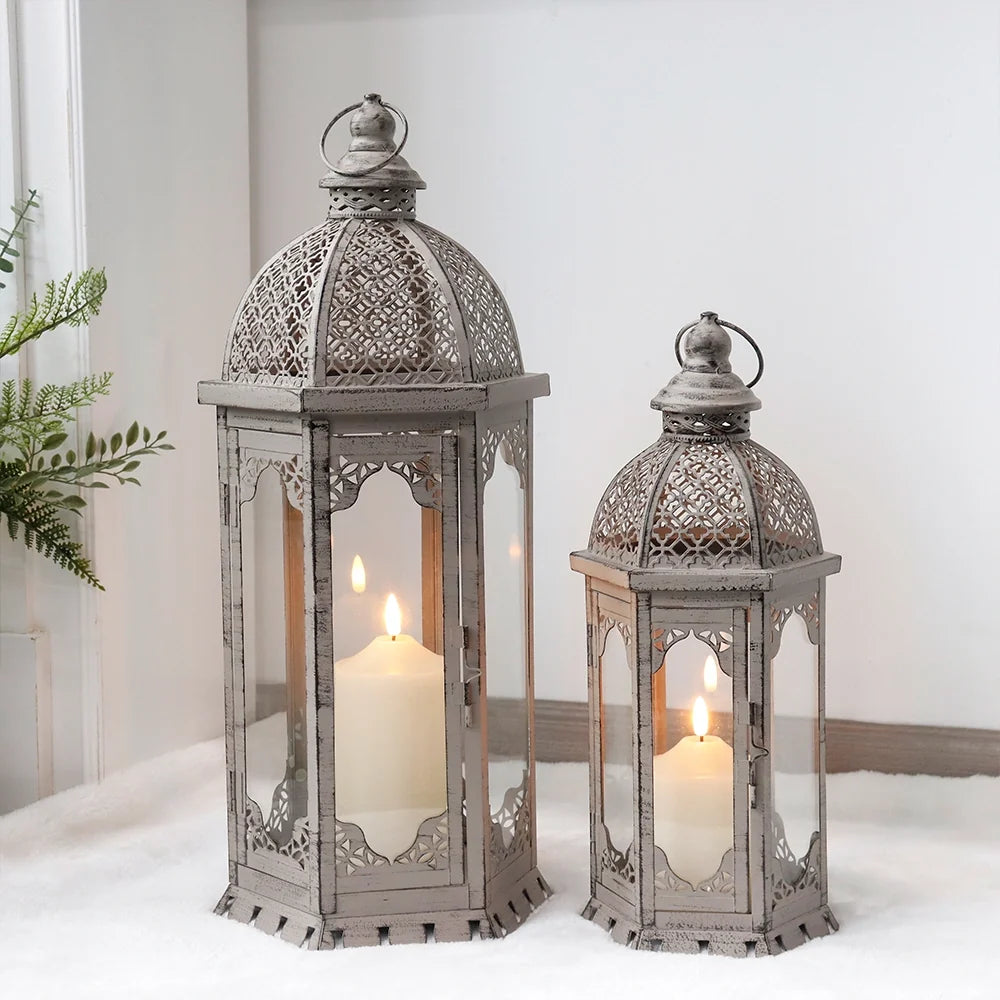 Vintage Farmhouse Metal Lanterns – Set of 2