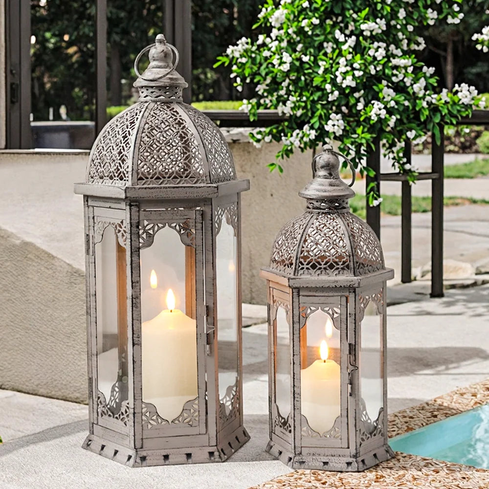 Vintage Farmhouse Metal Lanterns – Set of 2