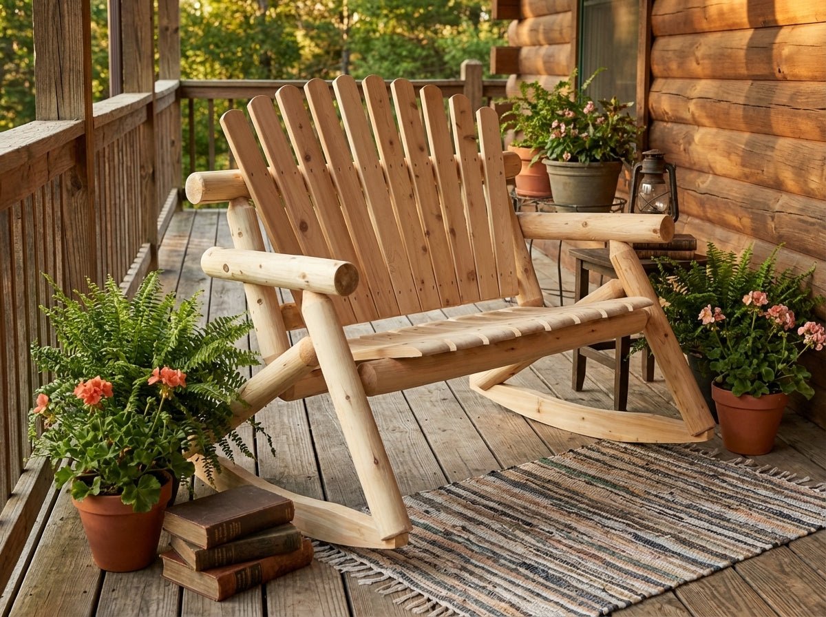 Rustic Cedar Farmhouse Outdoor Rocking Bench