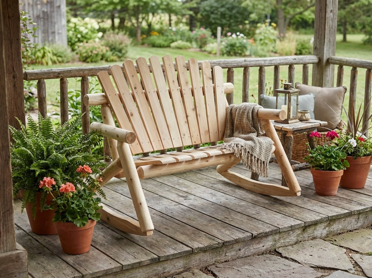 Rustic Cedar Farmhouse Outdoor Rocking Bench