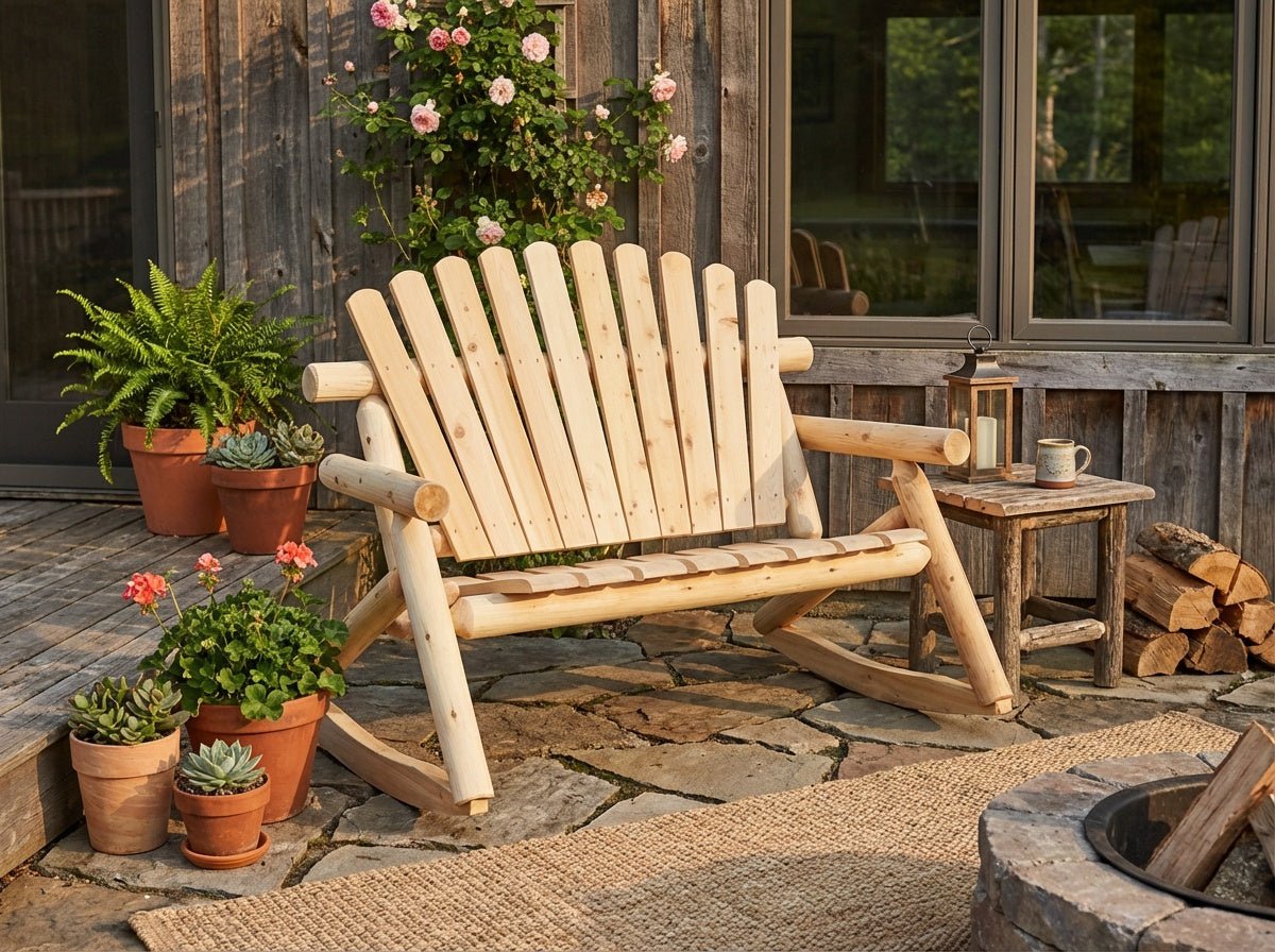 Rustic Cedar Farmhouse Outdoor Rocking Bench