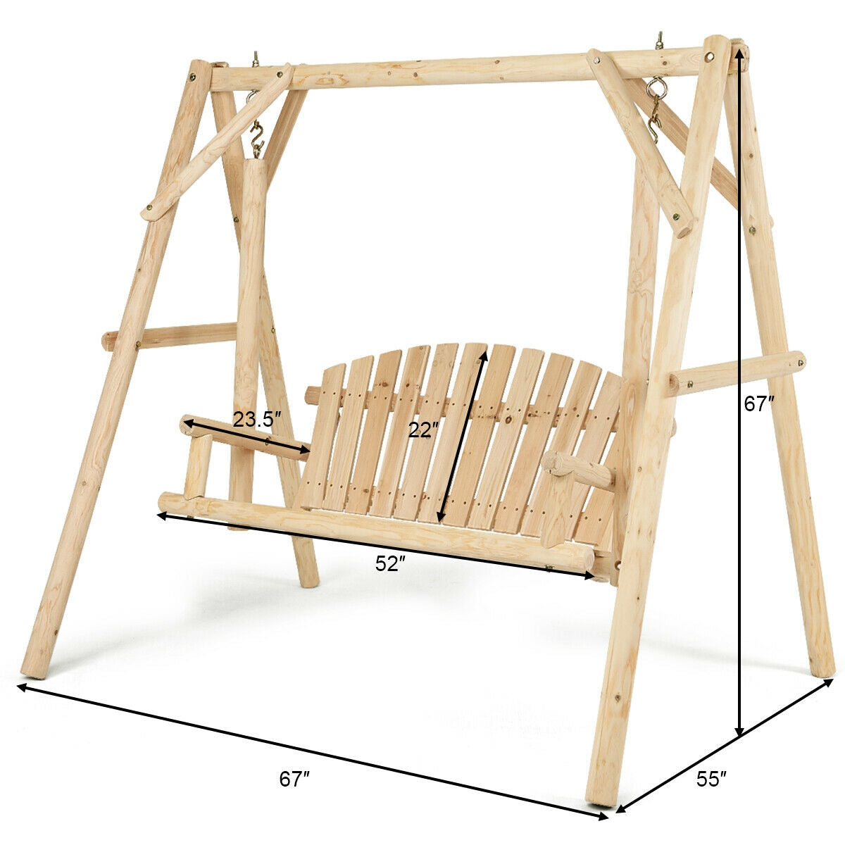 Rustic Curved-Back Wooden Farmhouse Porch Swing