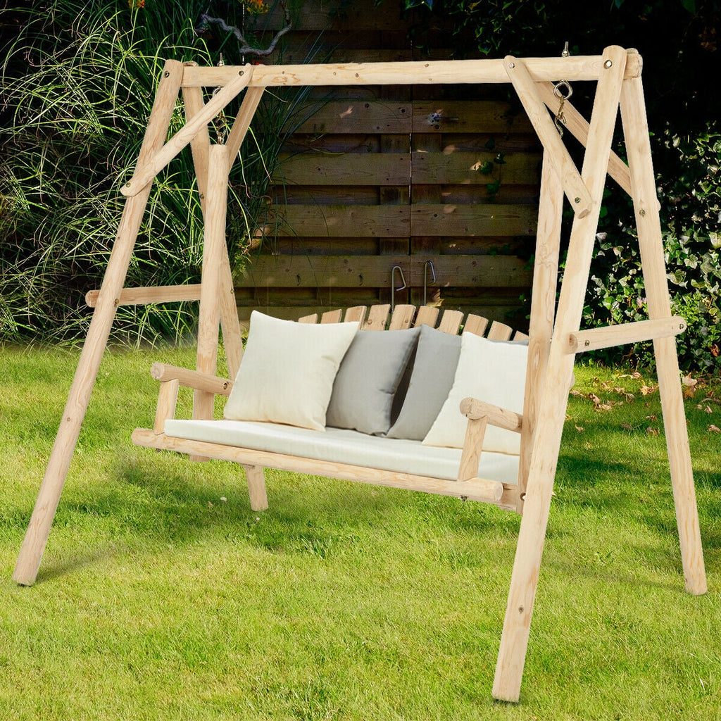 Rustic Curved-Back Wooden Farmhouse Porch Swing