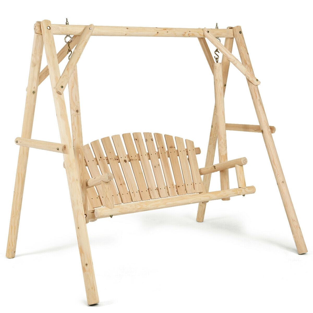 Rustic Curved-Back Wooden Farmhouse Porch Swing