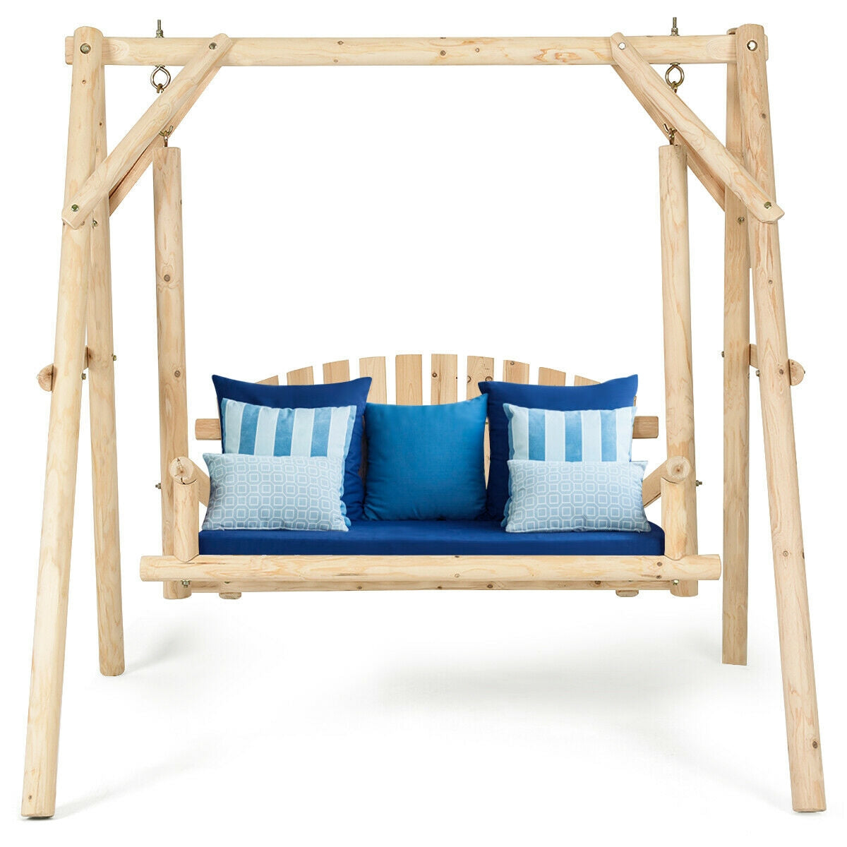 Rustic Curved-Back Wooden Farmhouse Porch Swing