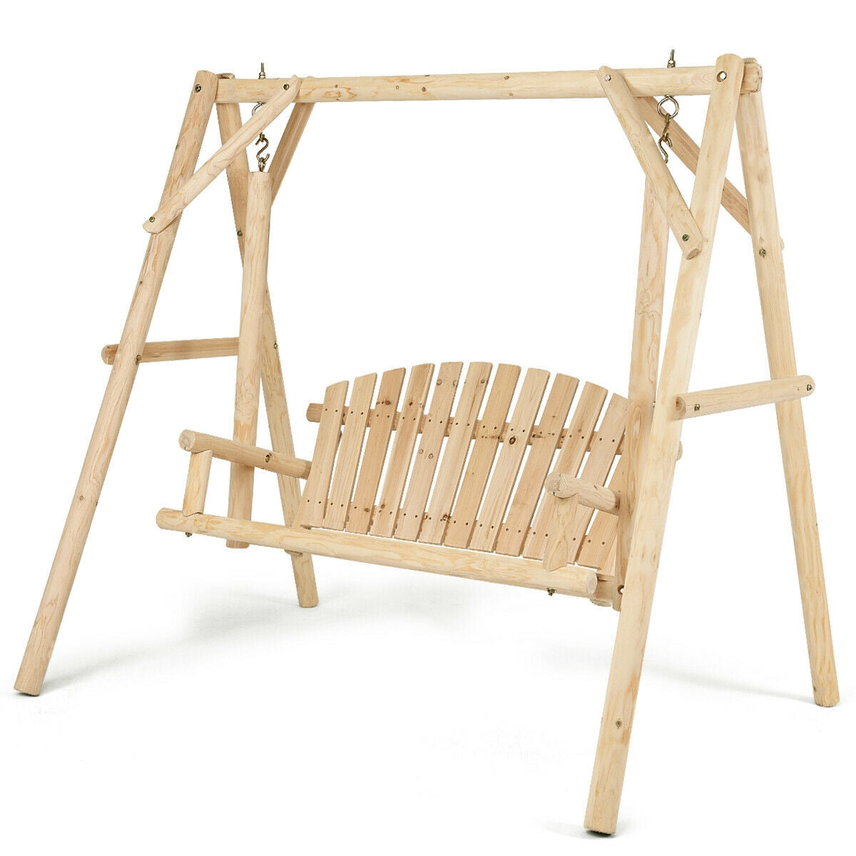 Rustic Curved-Back Wooden Farmhouse Porch Swing