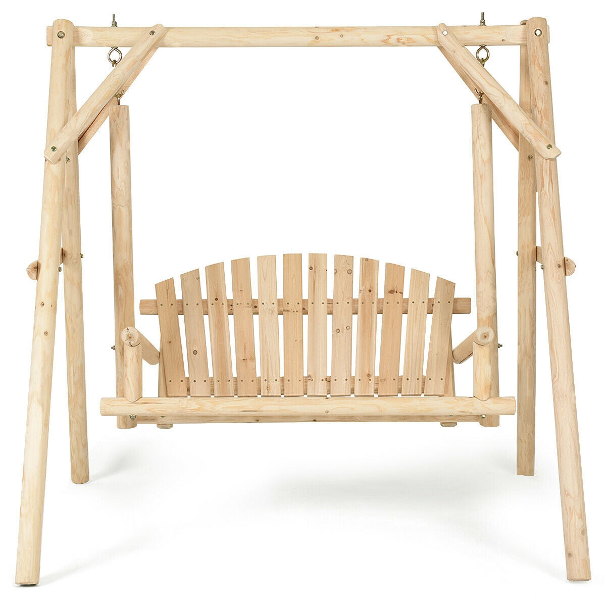 Rustic Curved-Back Wooden Farmhouse Porch Swing