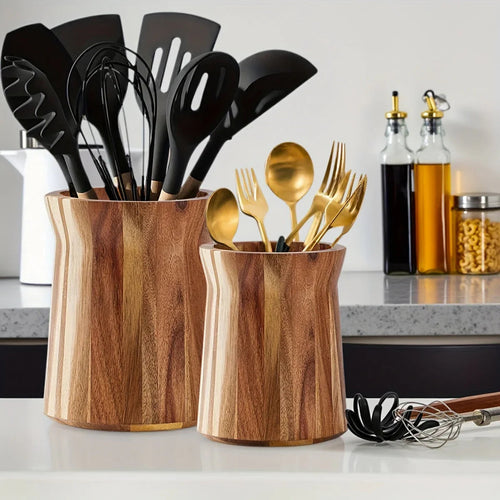 Acacia Wood Farmhouse Utensil Holder