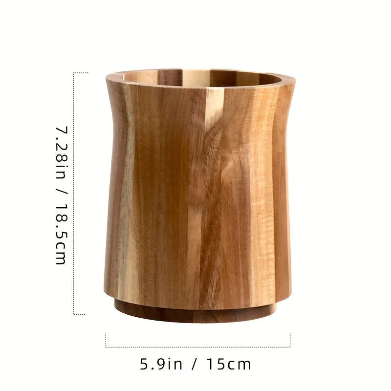 Acacia Wood Farmhouse Utensil Holder